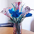 origami lilies with blue flowers